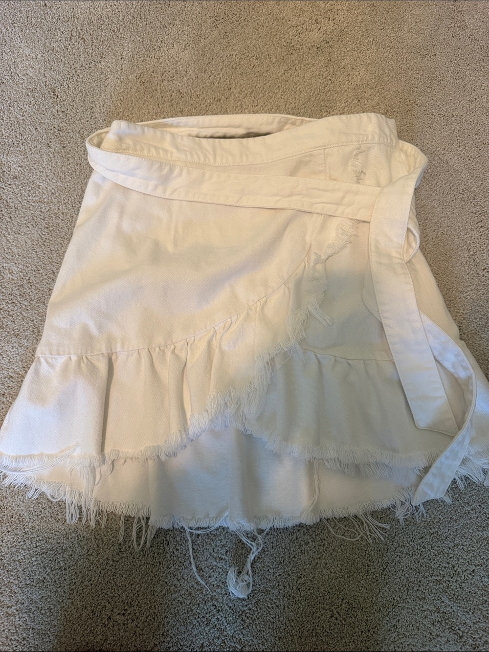 PAIGE Cream Wrap Skirt with Frayed Ruffle Trim small